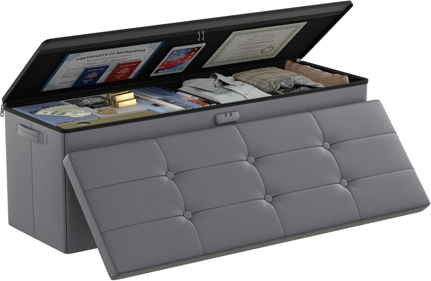 Fireproof & Waterproof Storage Ottoman 🛋️ – Multi-Purpose Living Room Organizer