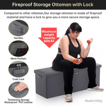 Fireproof & Waterproof Storage Ottoman 🛋️ – Multi-Purpose Living Room Organizer