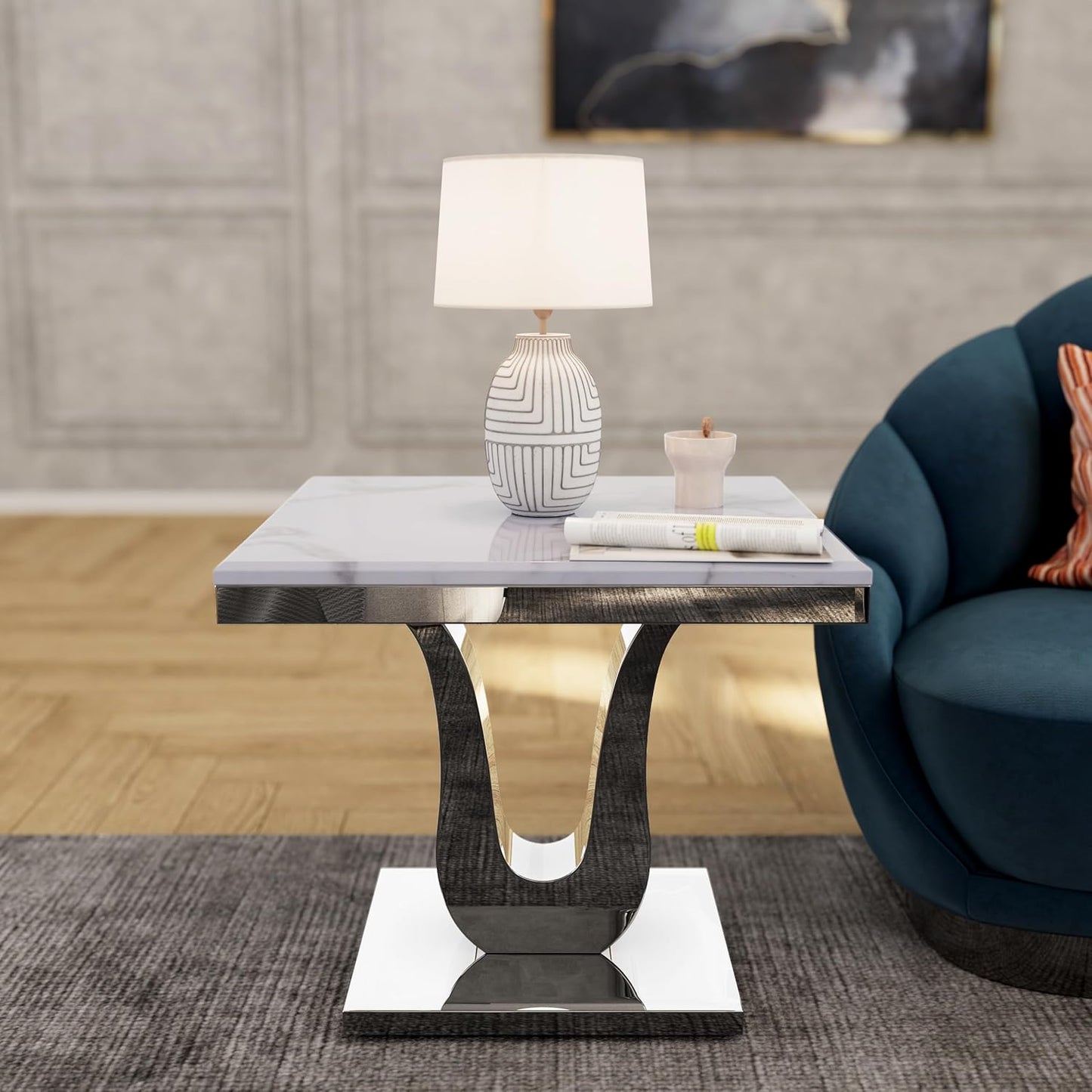 Modern White & Silver Coffee Table