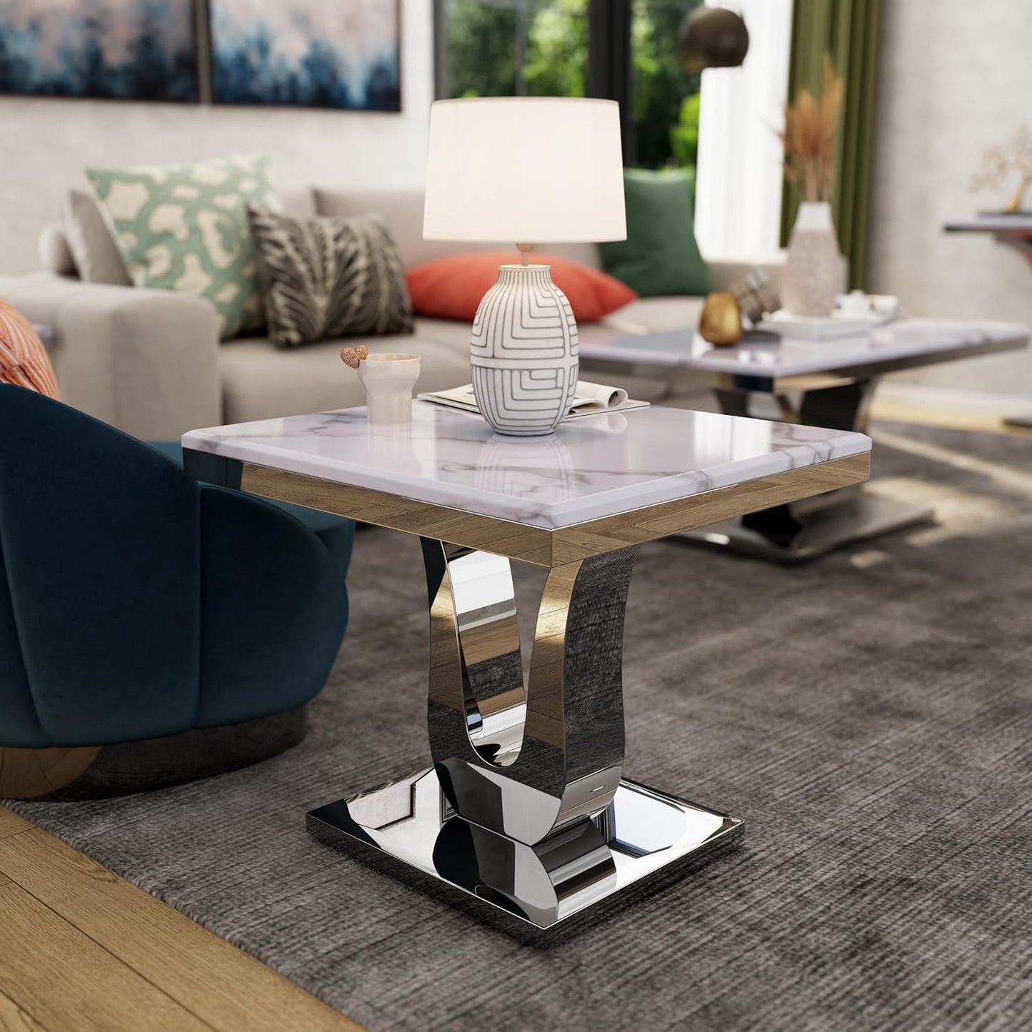 Modern White & Silver Coffee Table