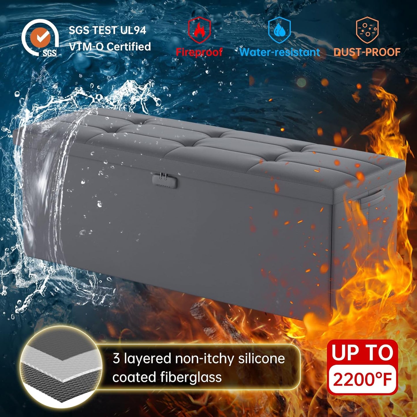Fireproof & Waterproof Storage Ottoman 🛋️ – Multi-Purpose Living Room Organizer