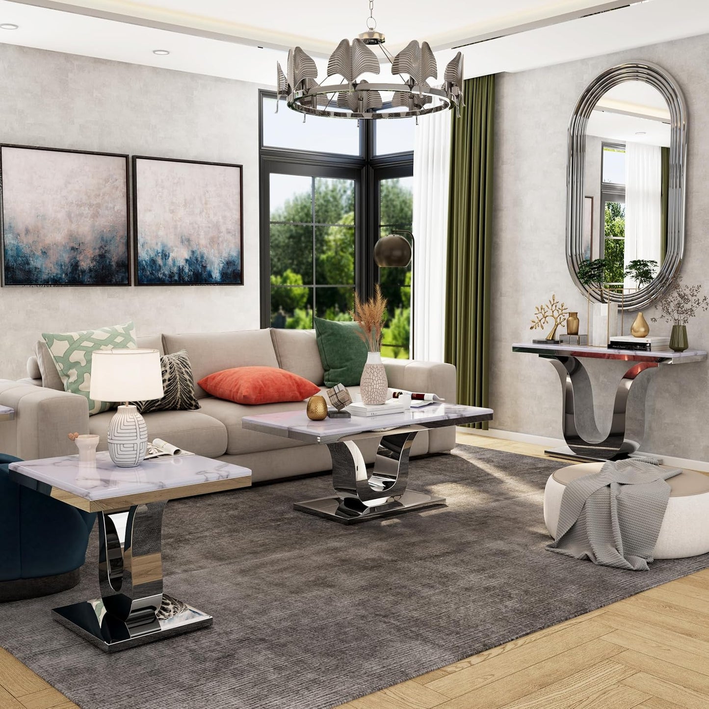 Modern White & Silver Coffee Table