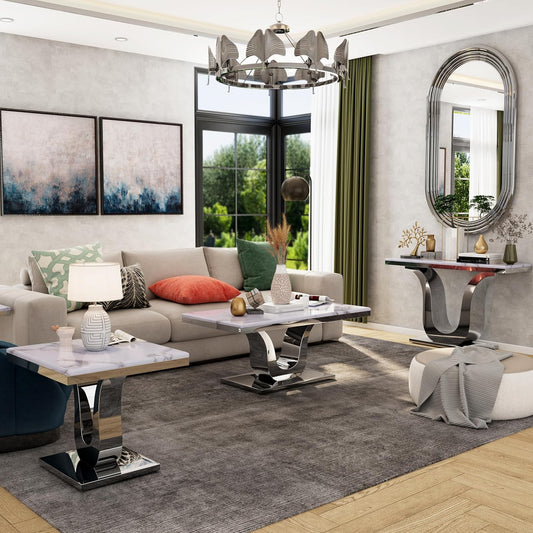 Modern White & Silver Coffee Table